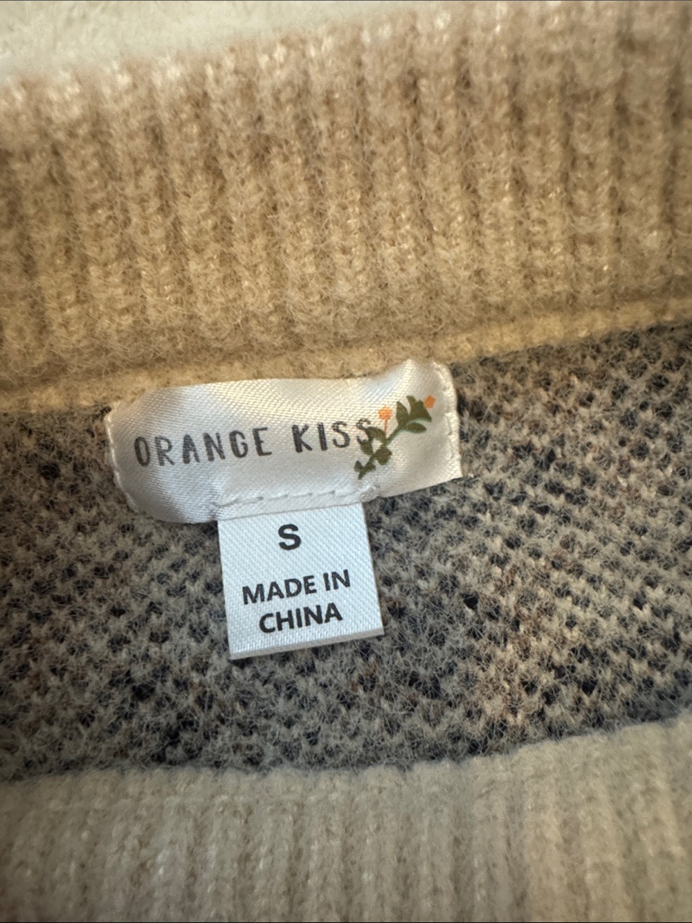 Orange Kiss Leopard Print Fuzzy Sweater Small Tan Brown Animal Print Pullover - Picture 2 of 3
